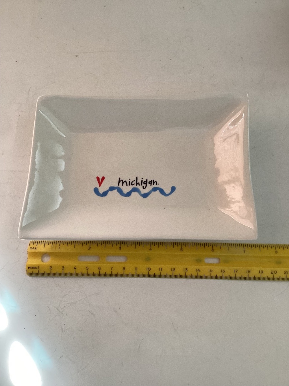 Handmade ceramic “heart Michigan” trinket dish 7.5 inches